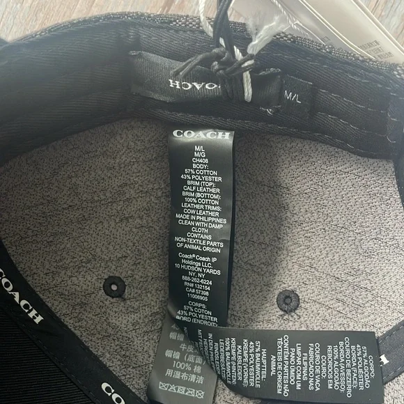 New, Authentic COACH Signature Jacquard Flat Brim Hat Black Signature Canvas